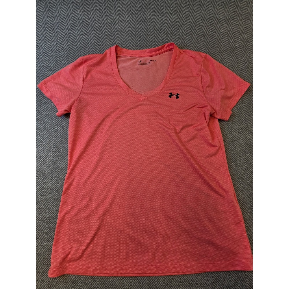 Under Armour Tech T-Shirt Womens Small Pink Short Sleeve Athletic Logo V-Neck
